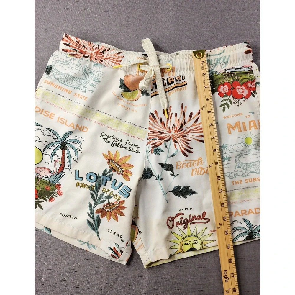 Malibu by Drill Clothing Co Mens Medium Swim Shorts Beach Postcard Print Resort